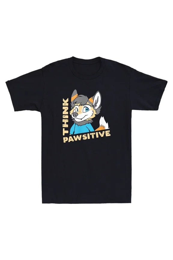 Think Pawsitive - Funny Furry Fandom Cartoon Vintage Men'S Cotton T-Shirt Unisex S-5XL Hot Trending Shirt, Vintage Birthday Gift