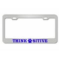 thumbnail image 1 of Think Pawsitive Paw Cat Dog Pet Style Metal License Plate Frame Personalized/Car Accessories Car Tag Holder Cover (Chrome/Lime Blue), 1 of 2