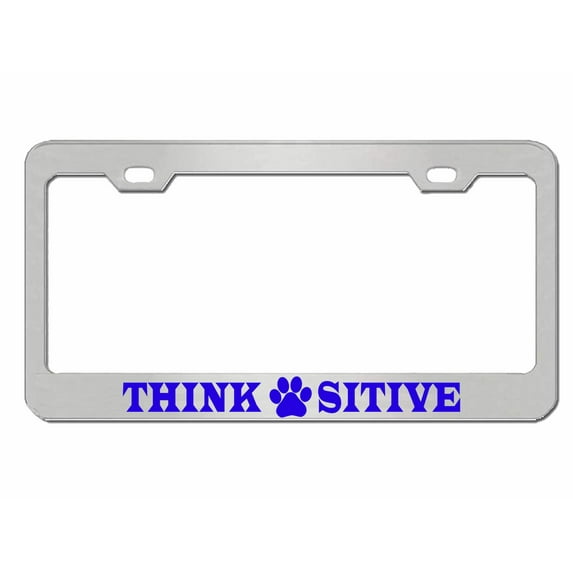 Think Pawsitive Paw Cat Dog Pet Style Metal License Plate Frame Personalized/Car Accessories Car Tag Holder Cover (Chrome/Lime Blue)
