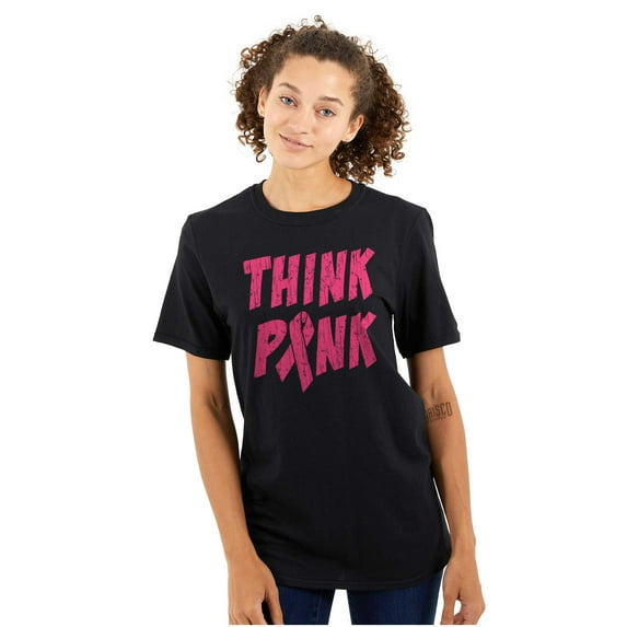 Think Pink Breast Cancer Awareness Women's Graphic T Shirt Tees Brisco Brands X
