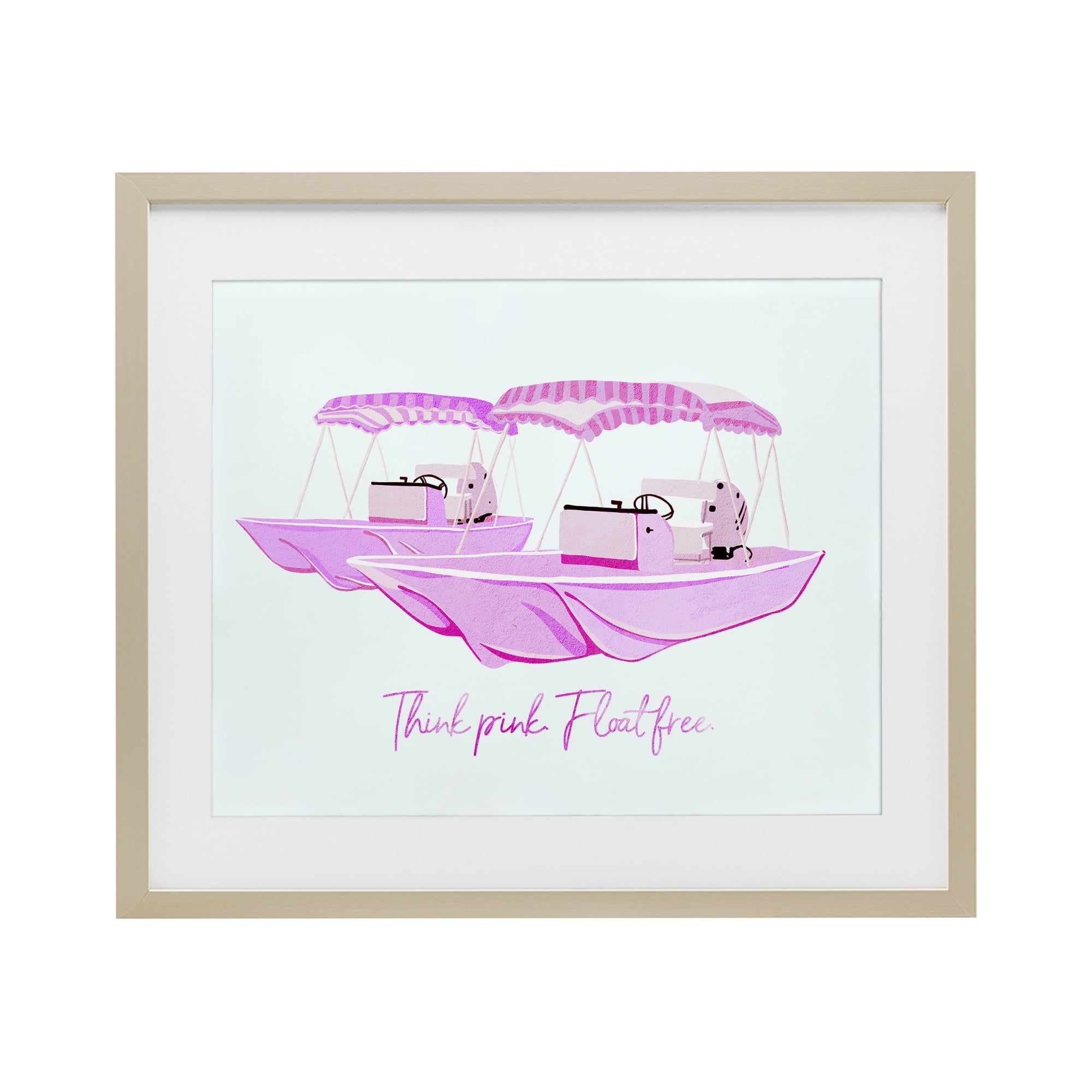 Think Pink Float Free Boats Birch Framed Print Under Glass, design by Ziwei Li