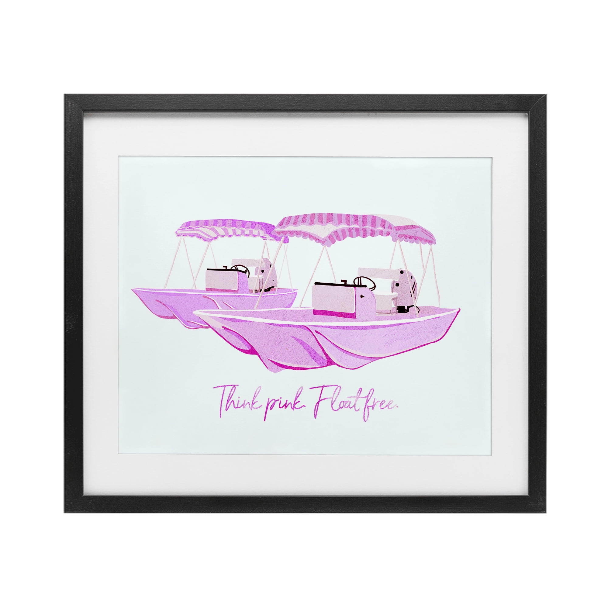Think Pink Float Free Boats Black Framed Print Under Glass, design by Ziwei Li