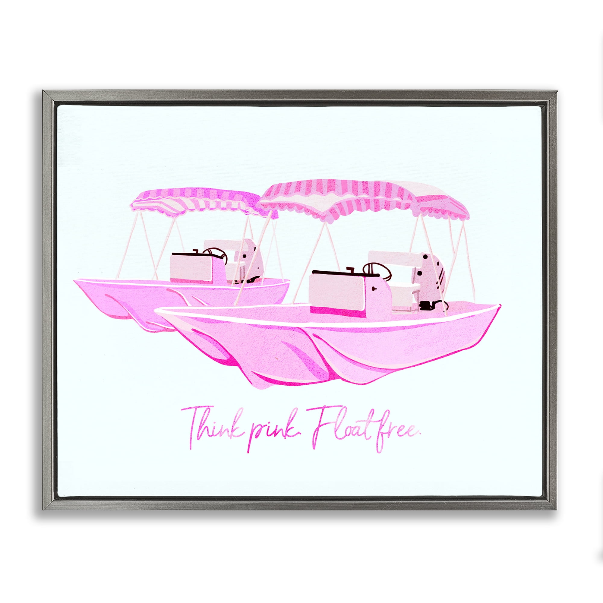 Think Pink Float Free Boats Gray Framed Floater Canvas Wall Art, design by Ziwei Li