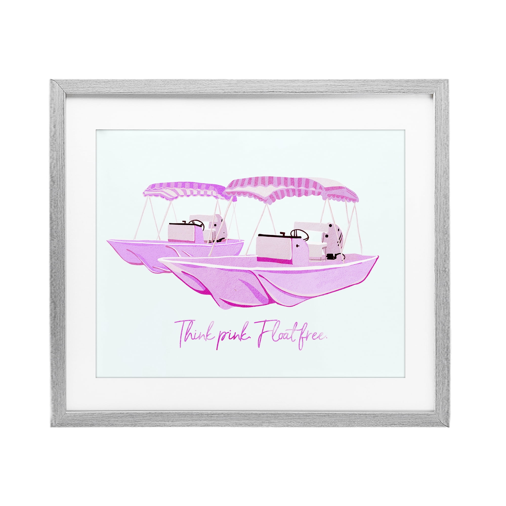 Think Pink Float Free Boats Gray Framed Print Under Glass, design by Ziwei Li