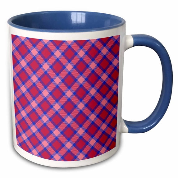 Think Pink Tartan pattern in blue and pinks 15oz Two-Tone Blue Mug mug-31337-11