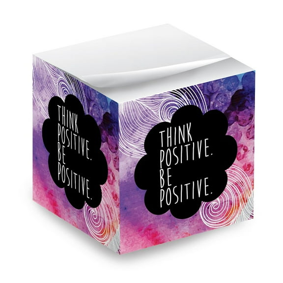 Think Positive Be Positive Sticky Note Cube / 600 Sheets / 2.75" Memo Block Printed on 4 Sides / Encouraging Note Cube