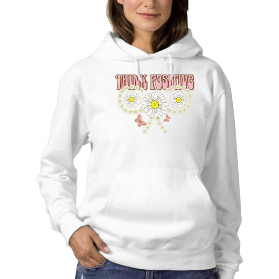 Think Positive Daisies Hoodie Women -Image by Shutterstock, Female Large