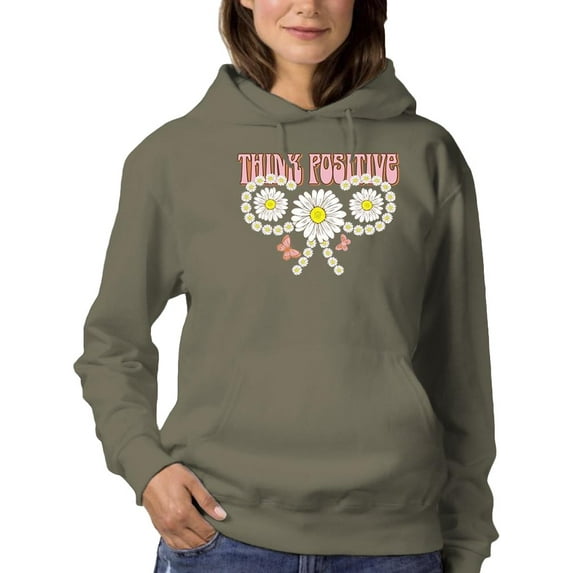 Think Positive Daisies Hoodie Women -Image by Shutterstock, Female XX-Large