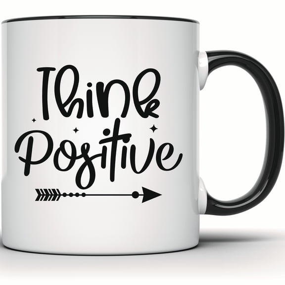 Think Positive Inspirational Coffee Mug | Motivational Arrow Design | Uplifting Quote Gift Mug | Positive Vibes - 11 Ounce Black Rim Handle Novelty Coffee Cup - WMUG1189-BLK