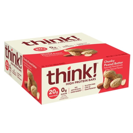Think! Protein Bars, High Protein Snacks, Gluten Free, Sugar Free Energy Bar With Whey Protein Isolate, Chunky Peanut Butter, Nutrition Bars Without Artificial Sweeteners, 2.1 Oz (10 Count)