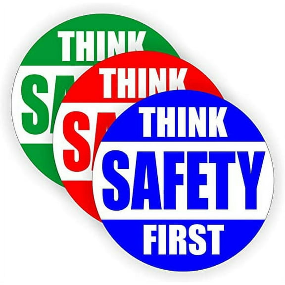 Think Safety First Hard Hat Sticker / Helmet Decal Label Lunch Tool Box | Size: 2" Diameter | Set of 3 Stickers!