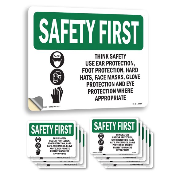 Use Protection Stickers Think Safety Use Ear Protection With Symbol OSHA SAFETY FIRST Vinyl ...