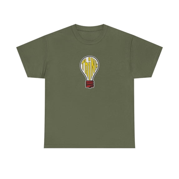 Think Skate Light Bulb Yellow Grey Red Classic Board T Shirt Print - Military Green / 2XL