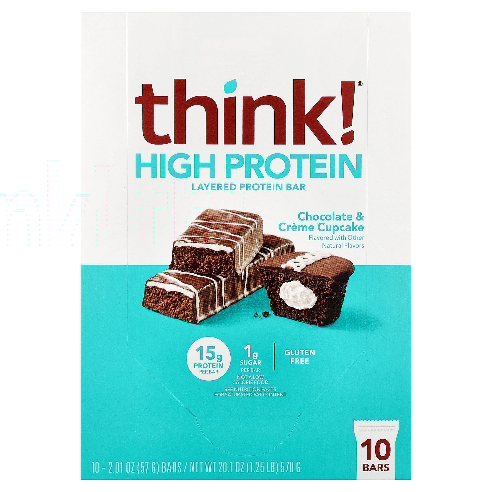 Think! High Protein Chocolate & Creme Cupcake Layered Protein Bar 10 - 2.01 oz Bars