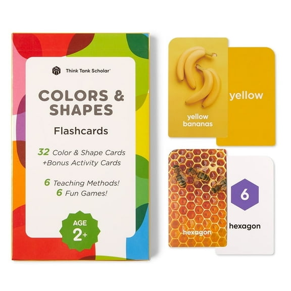 Think Tank Scholar Colors Flash Cards - Shapes Flashcards for Toddlers 2-4 and Kids Ages 4, 5, 6, 7, 8 Years Old - Learn Colors and Shapes - Real Pictures - Homeschool, Preschool, or Classroom