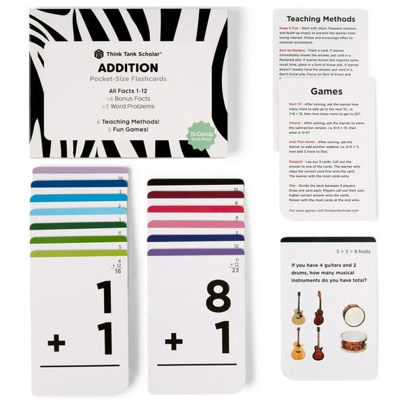 Think Tank Scholar Pocket Math Learn Addition Flash Cards (All Facts 1-12) Size: 3.7" x 2.5"