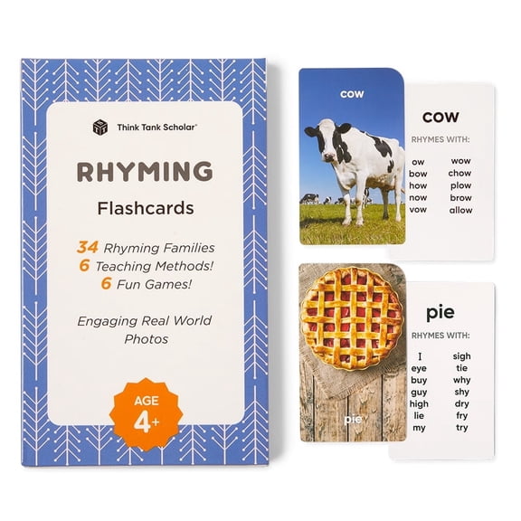 Think Thank Scholar Rhyming Words Flash Cards (Word Family) Ending Sounds/Rhymes - Language, Phonics and Spelling Skills Learning for Kindergarden, 1st, 2nd, 3rd Grade. Kids Ages 4, 5, 6, 7 & 8+