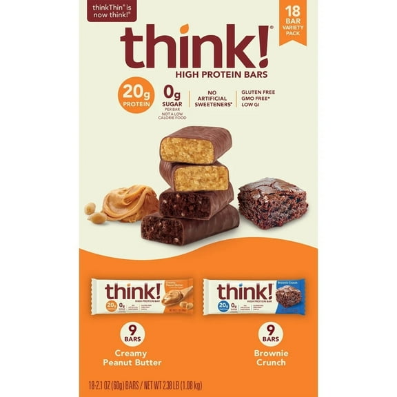 Think Thin High Protein Bar, Variety Pack, 2.1 Ounce (Pack of 18)