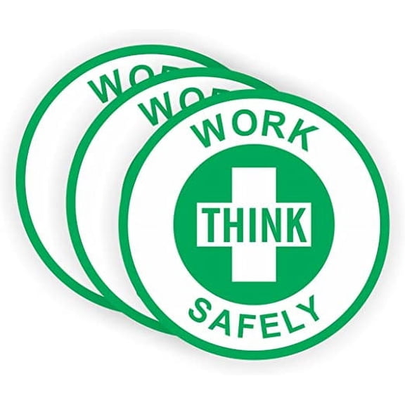 Think & Work Safely Hard Hat Sticker / Helmet Decal Label Lunch Tool Box | Size: 2" Diameter | Set of 3 Stickers!