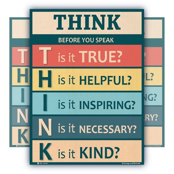 Think before you speak LAMINATED motivational chart rainbow colors classrooms and educators poster