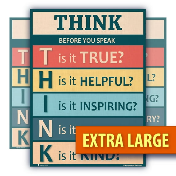 Think before you speak LAMINATED motivational chart rainbow colors classrooms and educators poster