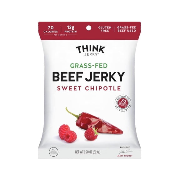 Think jerky - Sweet Chipotle Beef Jerky with Raspberry and Pepper Blend - 2.2 Oz, Case of 8