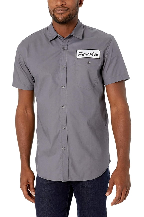 ThinkGeek, Inc. Marvel The Punisher Men's Button Down Shirt | Grey | Large Male