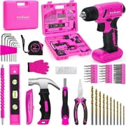 ThinkLearn 64PCS Pink Tool Set with Cordless Drill, 8V Power Drill and Pink Tool Kit for Women, 3/8"Keyless Chuck Electric Screwdriver Driver Kit for Home DIY and Repair