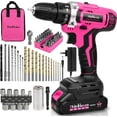 thumbnail image 1 of ThinkLearn Pink Cordless Drill Set, 20V Lithium-ion Power Drill Set for Women with 67Pcs Drill Driver Bits, 3/8"Keyless Chuck, 25+1 Position Electric Drill, 2.0Ah Battery, Fast Charger and Storage Bag, 1 of 10