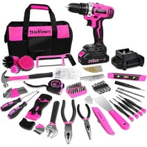 ThinkLearn Pink Tool Kit with 20V Cordless Drill(265in-lbs), Pink Drill Set for Women,Lady's Home Tool Kit for DIY