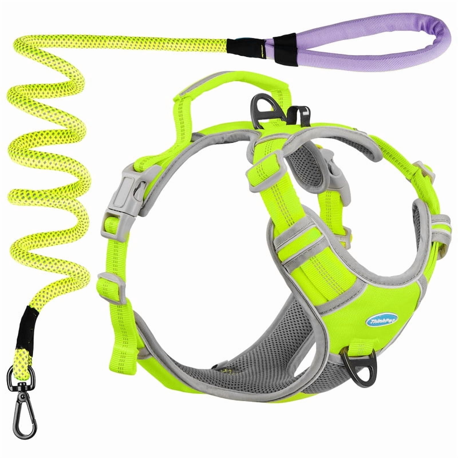 ThinkPet No Pull Harness Set Breathable Sport Harness with Handle - Reflective Padded Dog Safety Vest with Reflective Neon Dog Leash
