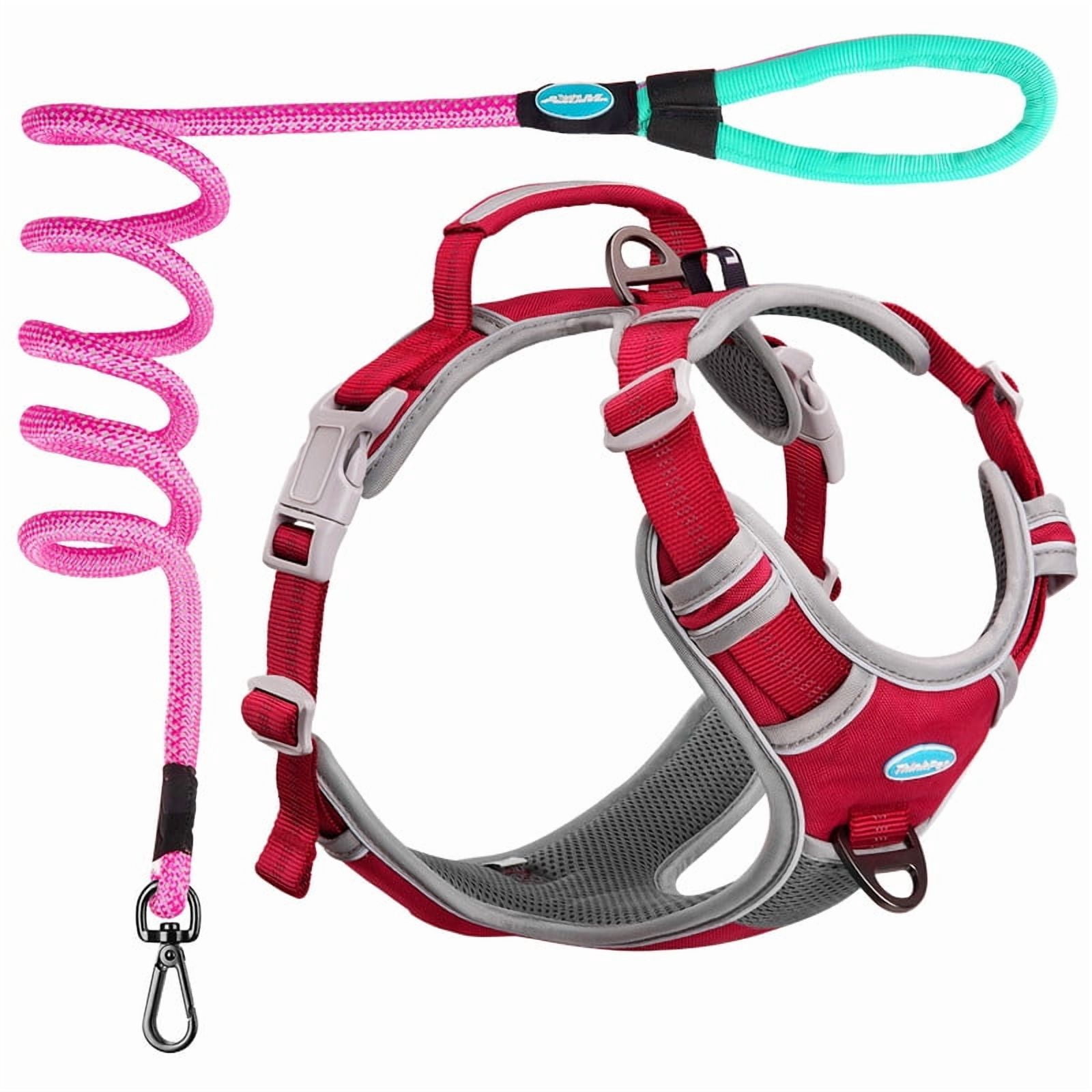 ThinkPet No Pull Harness Set Breathable Sport Harness with Handle - Reflective Padded Dog Safety Vest with Reflective Neon Dog Leash