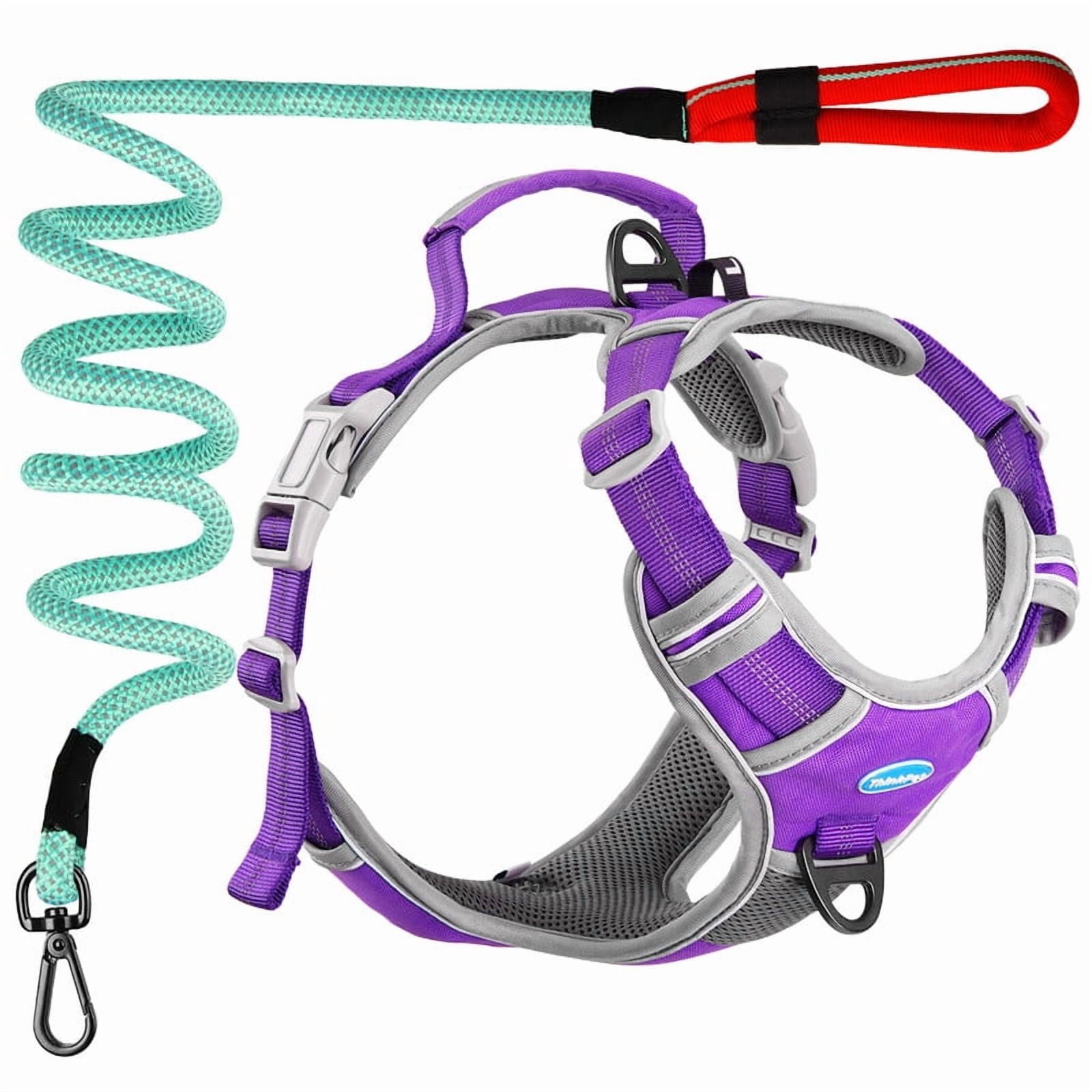 ThinkPet No Pull Harness Set Breathable Sport Harness with Handle - Reflective Padded Dog Safety Vest with Reflective Neon Dog Leash