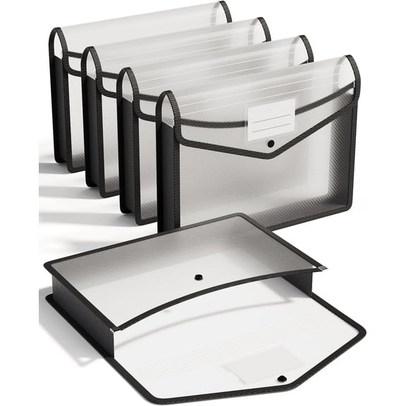 ThinkTex Plastic Expanding File Folder, Transparent envelopes with Snap Closure, No Dividers, Large Capacity, Fit Letter/A4 Size - 5 Packs