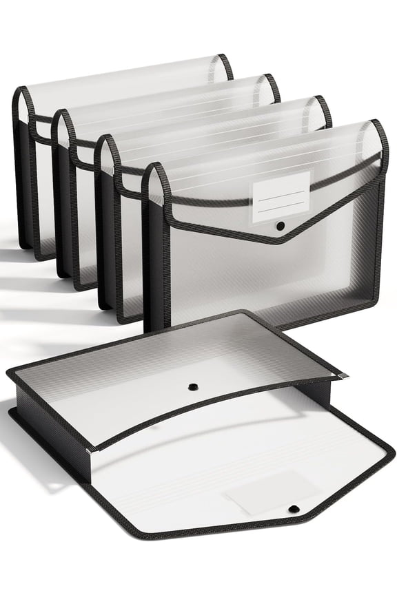 ThinkTex Plastic Expanding File Folder, Transparent envelopes with Snap Closure, No Dividers, Large Capacity, Fit Letter/A4 Size - 5 Packs