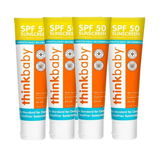 Thinkbaby Natural Mineral Baby Sunscreen SPF 50, 3oz, Reef Safe, 4 Pack