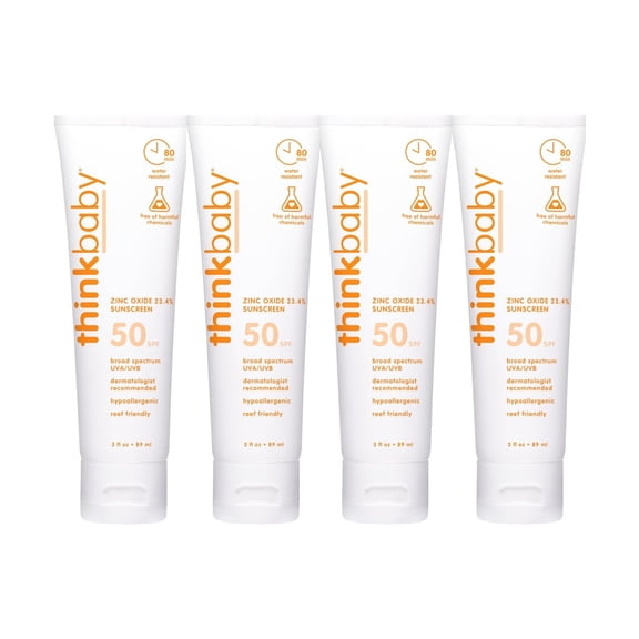 Thinkbaby SPF 50  Baby Mineral Sunscreen – Safe, Natural Sunblock for Babies - Water Resistant Sun Cream – Broad Spectrum UVA/UVB Sun Protection – Vegan Baby Sunscreen Lotion, 3 Oz.