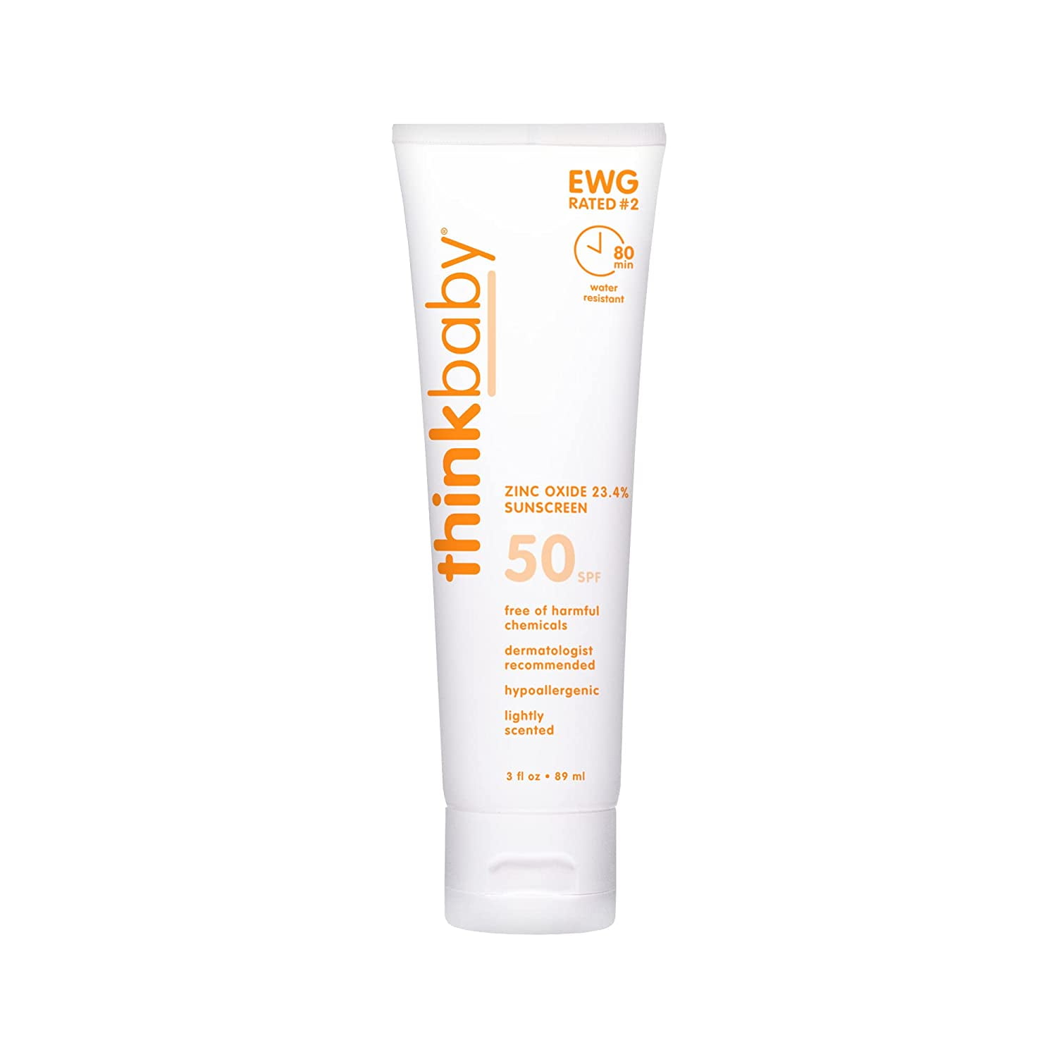 Thinkbaby SPF 50+ Baby Sunscreen Safe, Natural Sunblock for Babies - Water Resistant Sun Cream Broad Spectrum UVA/UVB Sun Protection Vegan Mineral Sun Lotion, 3 Oz.