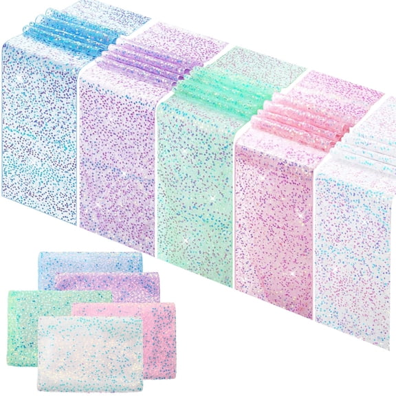 Thinkday 5 Pcs Iridescent Table Runner 12 x 108 Inch Mermaid Table Runner Glitter Desk Cover for Mermaid Themed Party Supplies Wedding Birthday Decor Y101