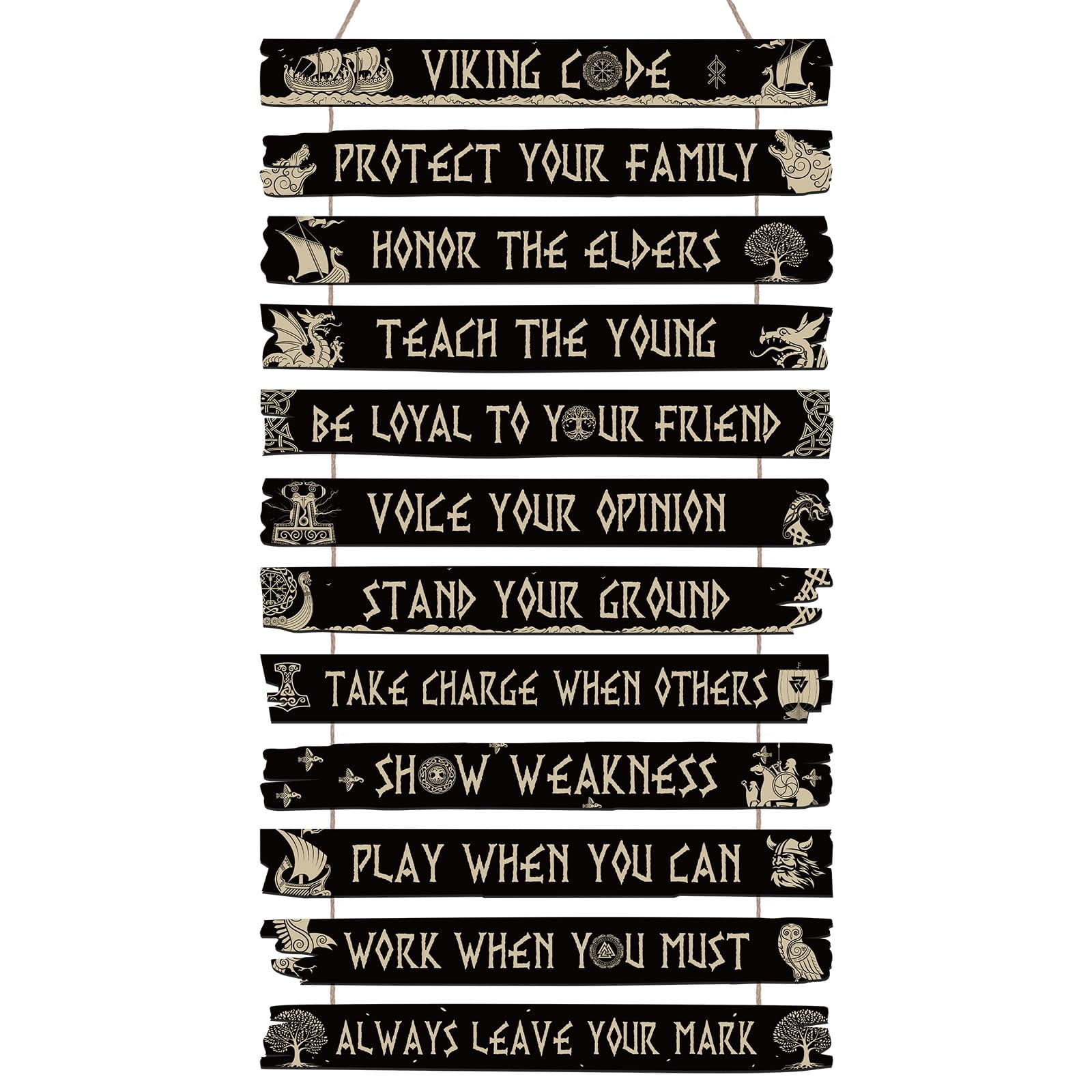 Thinkday Viking Wall Art Decor - Set Of 12 Wooden Signs With Nordic Runes, Valknut & Vegvisir For Home, Kitchen, Gift (Dark Brown)