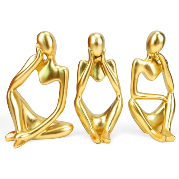 Thinker Statue 3PCS, Sculpture Decorative Figures, Thinker Statue, Sculpture Abstract Art, Aesthetic Ornaments for Home, Resin Statue for Decoration Room, Bathroom, Office, Desk-Gold