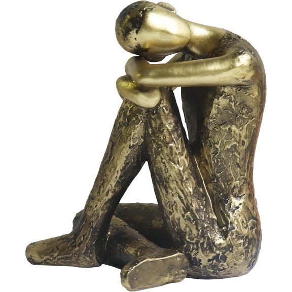 Thinker Statue Abstract Sculpture - Collectible Rustic Gold Figurine Art Home Office Bookshelf Decorative Objects Desktop Decor for Men, 3.7 x 4.6 x 3.5 inches
