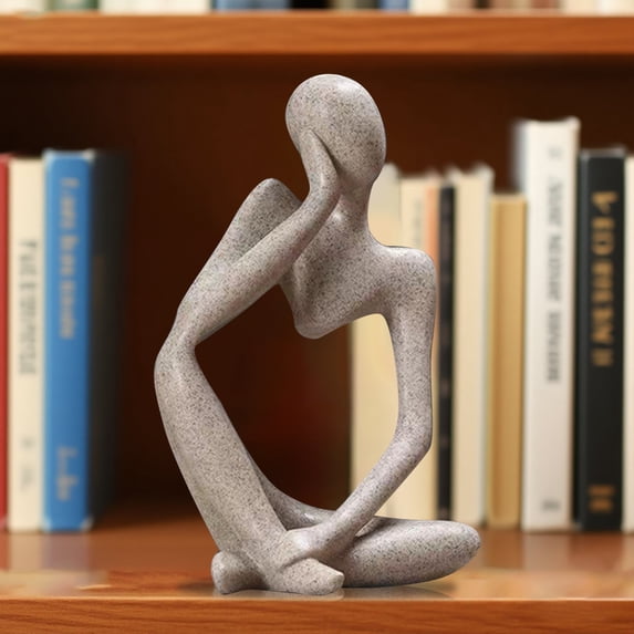 The Thinker Statue - Sandstone Resin Abstract Sculpture for Home & Office Decor, Desktop Bookshelf Collectible Figurine, Elegant Housewarming Gift Idea