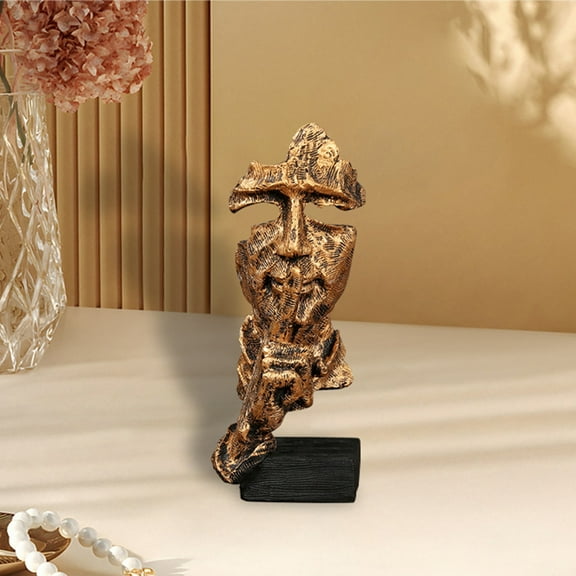 Thinker Statue Sculpture - "Silence is Gold" Abstract Art Figurine, No Hear No See No Speak Modern Resin Decor for Home, Office & Bookshelf