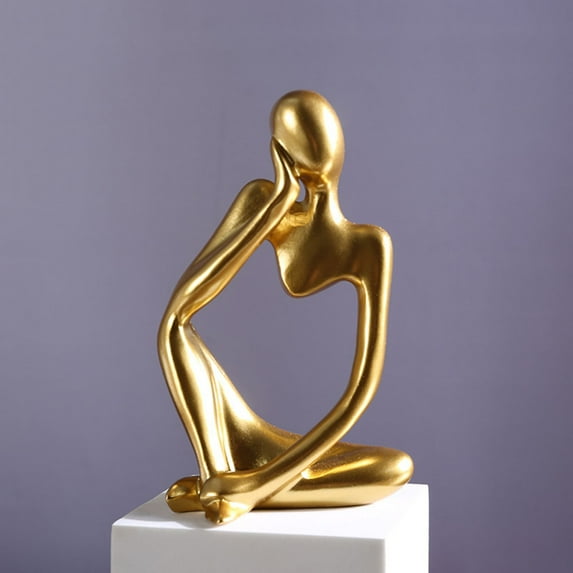 Thinker Statue Sculptures Statue Modern Abstract Resin Decoration on Shelf Table Desk for Living Room Office Bedroom Gold 5.12*3*2.24Inch
