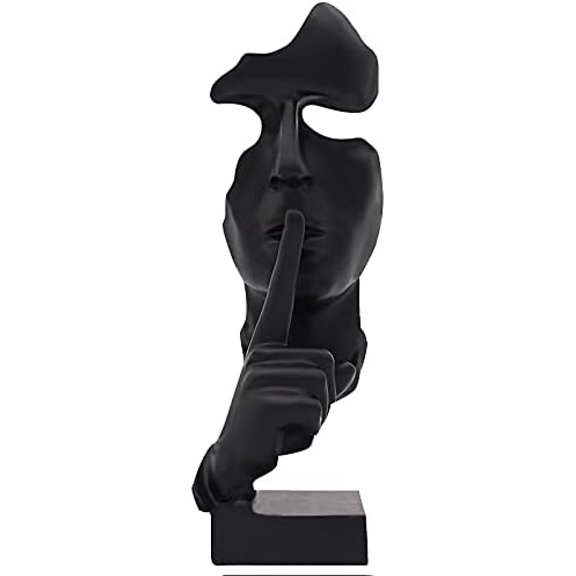 Thinker Statue, Silence is Gold Abstract Art Figurine, Modern Home Resin Sculptures Decorative Objects Piano Desktop Decor for Creative Room Home, Office Study Decor (Black)