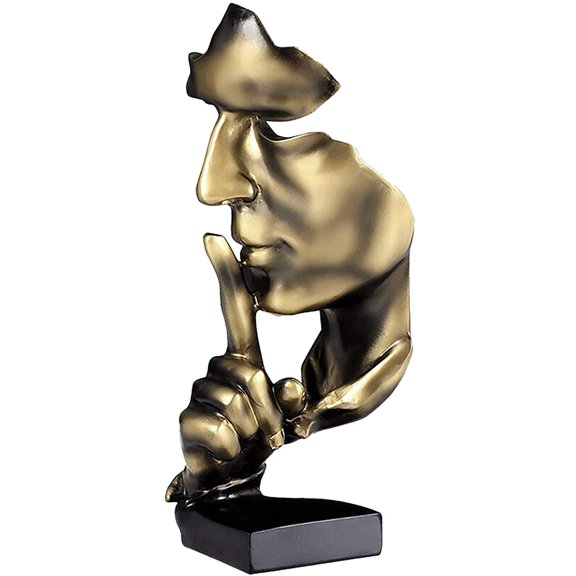 Thinker Statue, Silence is Gold Abstract Art Figurine,Modern Home Resin Sculptures Decorative Objects,Table Top Decor for Livingroom Home Decor,Office Study Sculpture,Shh mask Statue(Gold)