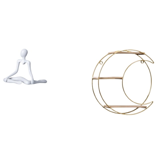 Thinker Statue Wall Shelf Rack Metal Three Tier Shelf Space Saving Design Suitable for Living Room Hallway Entryway
