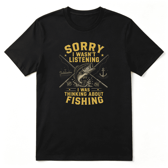 Thinking About Fishing Slogan Cool Graphic Tee for Men, Fishing Funny Cotton Short Sleeves T-Shirt