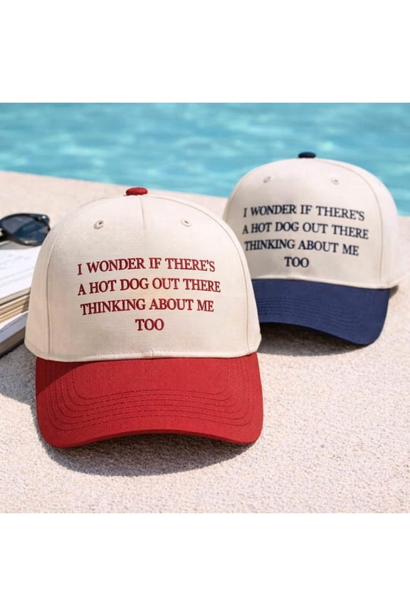 Thinking About Hot Dogs Embroidered Baseball Cap, Summer Cookout Trucker Hat, Gift Ready